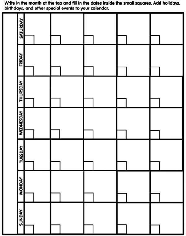 blank Calendar template- kids write in the month and dates Calendar