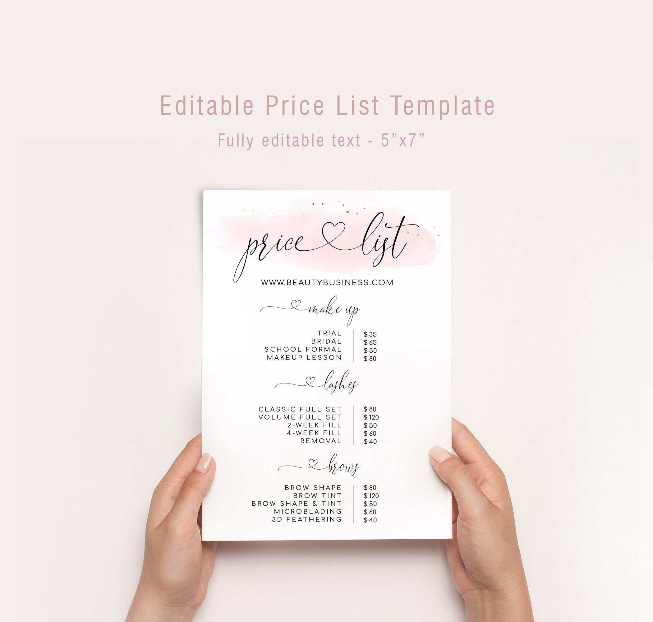 Editable Price List Template, Small Business Template, Printable Price