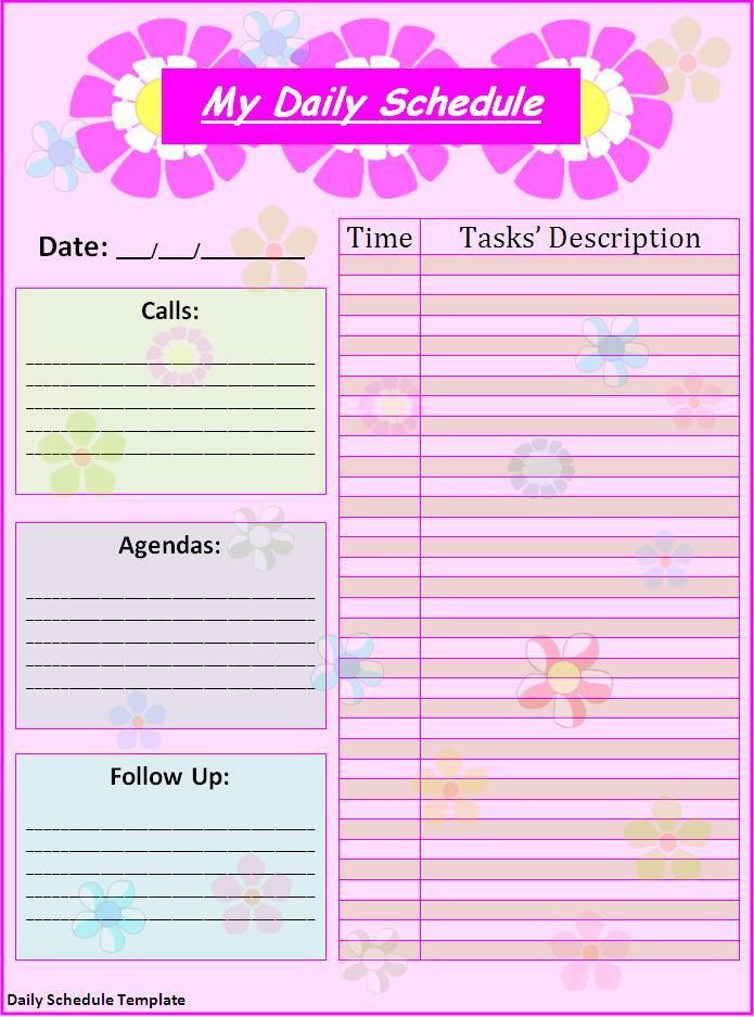 Daily Calendar Template, Day Planner Template, Daily Schedule Template